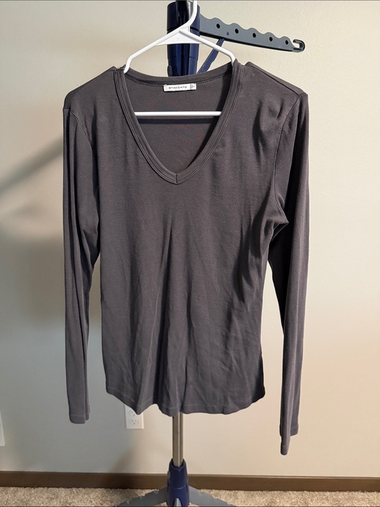 All Saints Tops - Staccato Slate Gray V-Neck Long Sleeve Tee